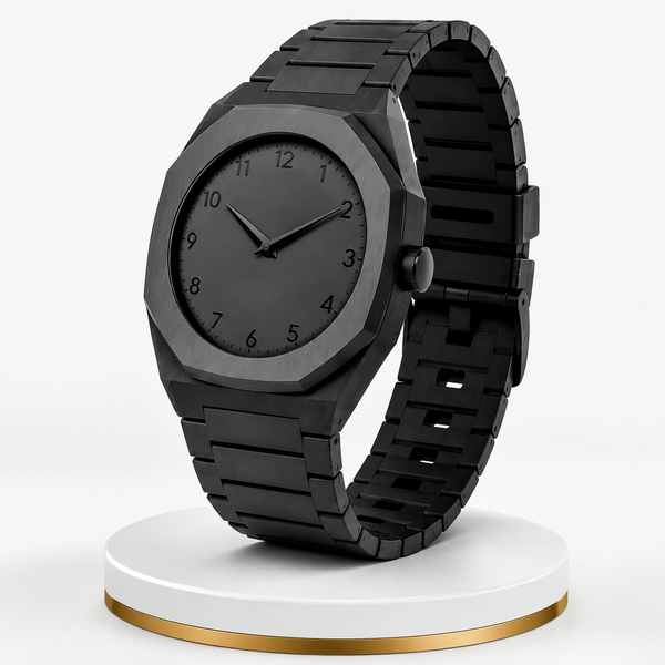 Premium Black Stainless Steel Quartz Watch for Men